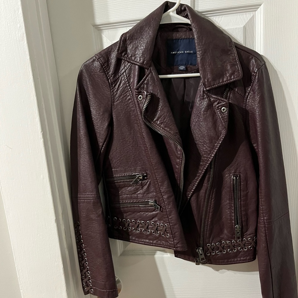 Burgundy, leather jacket